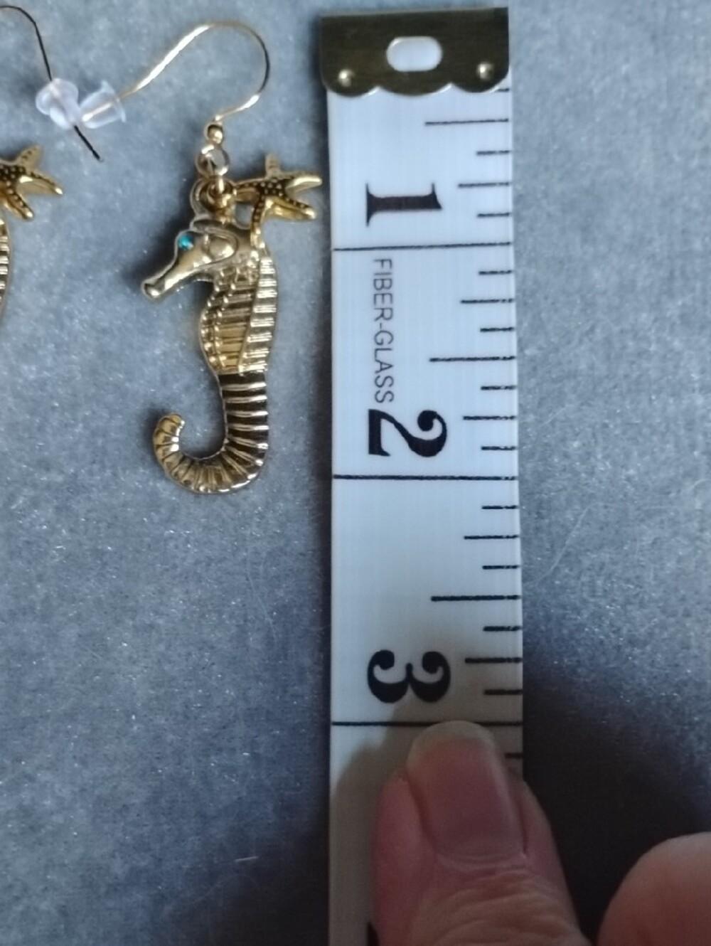 Gold Seahorse Earrings with Turquoise Accent - Picture 6 of 6